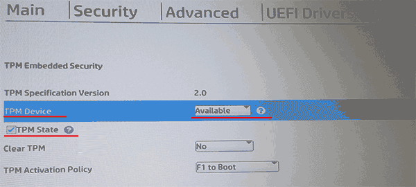 Фирма HP разместила настройки TPM модуля в разделе «Security». Для его активации нужно сначала активировать TPM устройство, а затем поставить галочку возле «TPM state» для перевода TPM модуля в активное состояние.