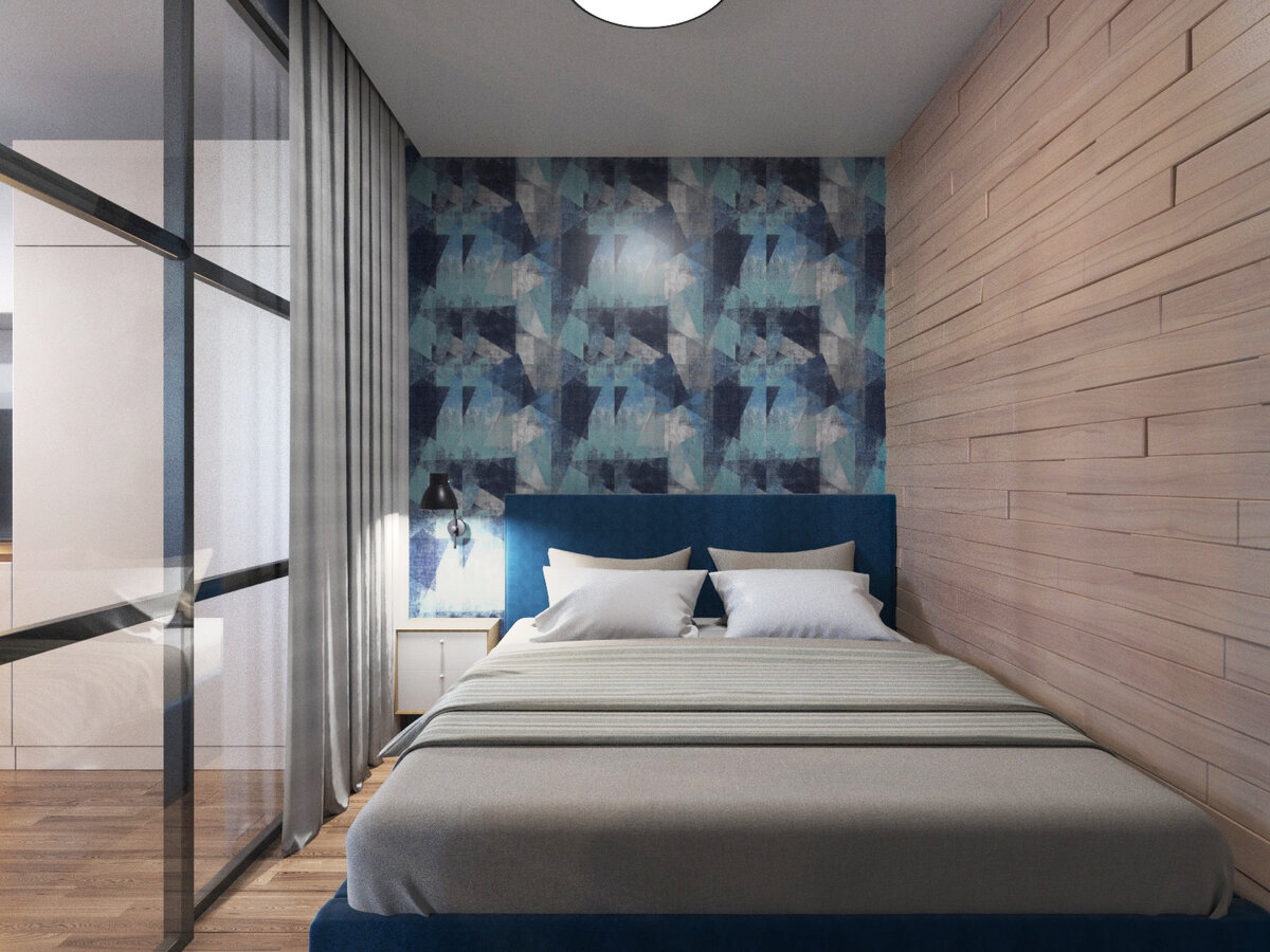 Пример: проект однокомнатной квартиры, где была выделена зона для спальни и размещения кровати. 