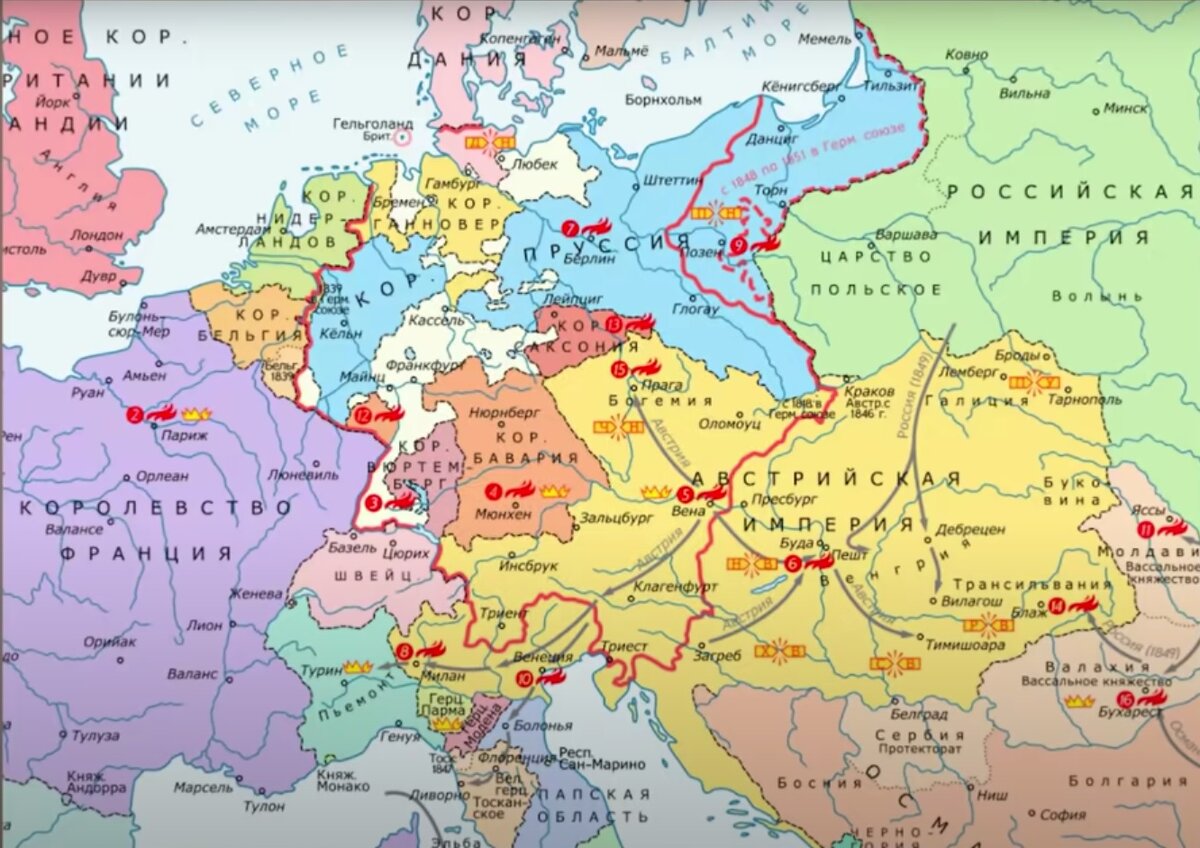Европа после революции. Революции 1848-1849 гг в Европе карта. Революция в Германии 1848-1849 карта. Австрийская революция 1848-1849 карта. Карта революции 1848 года в Европе.