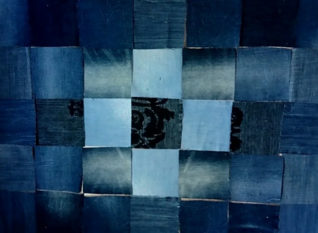 первоначальная схема лоскутного покрывала из джинсой ткани