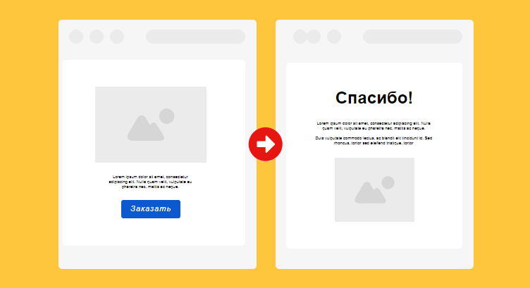 Пользователь сайта попадает на страницу благодарности, когда оставляет заявку. Иллюстрация автора