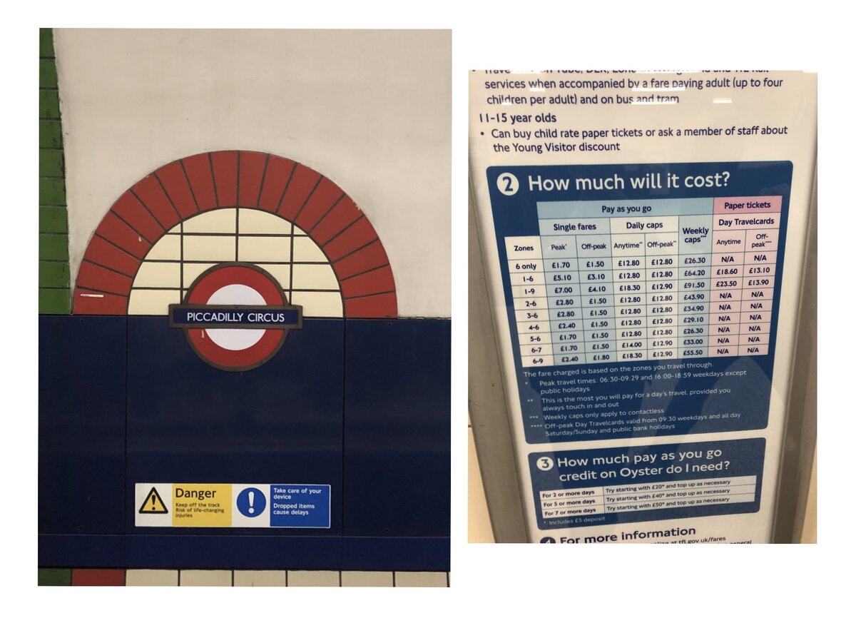 Станция Piccadilly Circus, цены на проезд с указанием зон