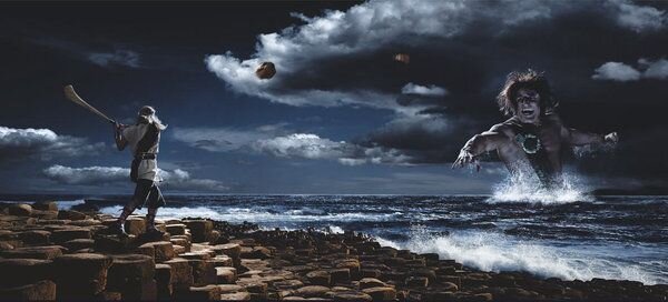 Рассказывают, что идея Финна не понравилась одному великану, и в результате схватки между ними мост был разрушен - остались лишь его крайние точки на побережье Ирландии и Шотландии (арт by PaganXiii , deviantart.com).