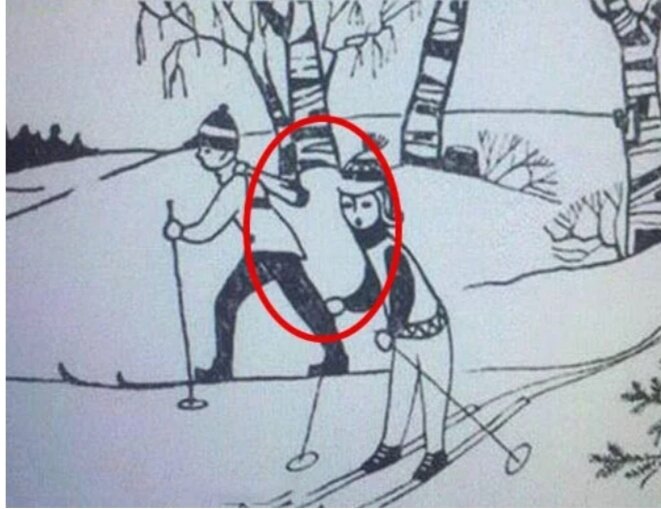 Если приглядеться внимательно, то ушастого можно заметить между лыжниками.