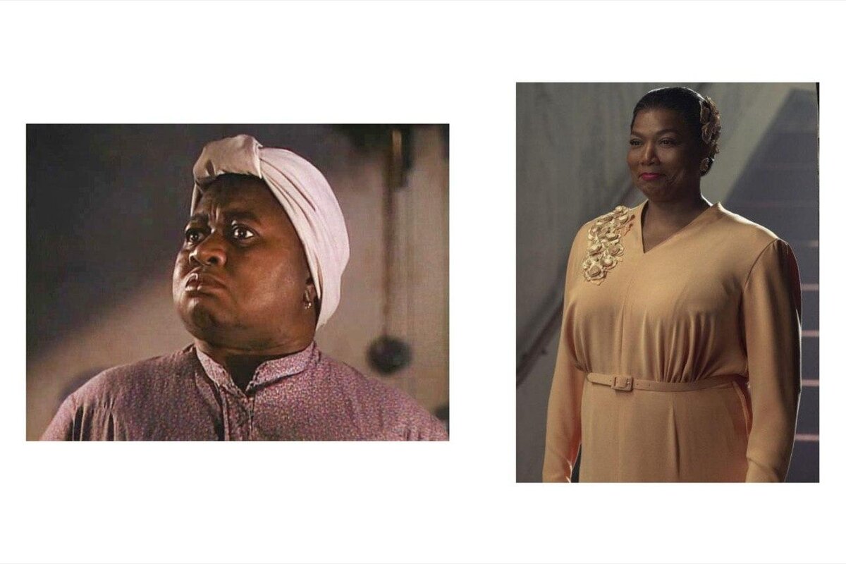Слева Хэтти Макдэниел, сыгравшая Мамушку в "Унесенные ветром", справа актриса Куин Латифа, сыгравшая Хэтти Макдэниел в т/с "Голливуд"