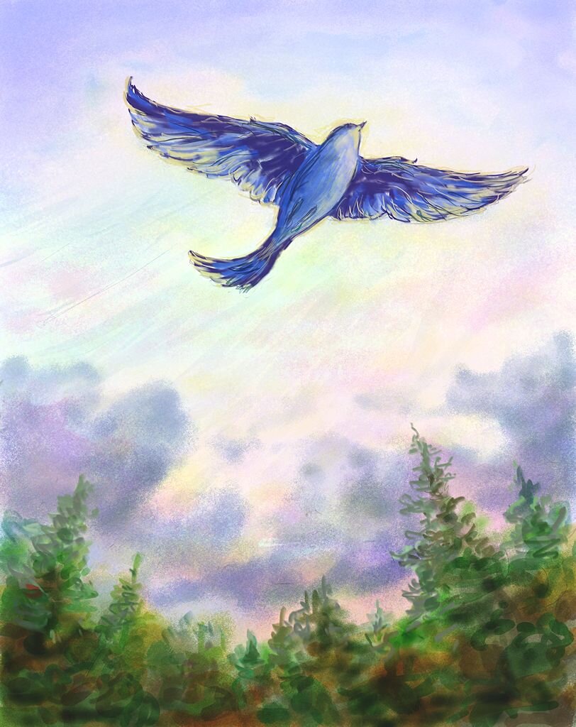 Синяя птица облака. Птицы в небе. Живопись птицы в полете. Птицы в небе рисунок. Птицы в синем небе.