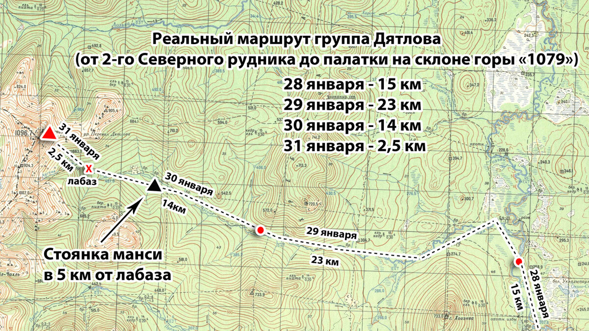 Перевал Дятлова. "Маршрут похода по дням", составленный Игорем Дятловым.