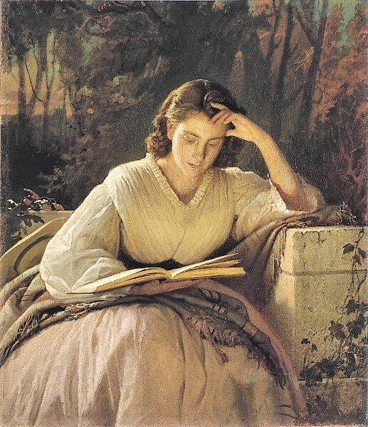 «За чтением. Портрет С.Н. Крамской», не ранее 1866, холст, масло, ГТГ, Москва