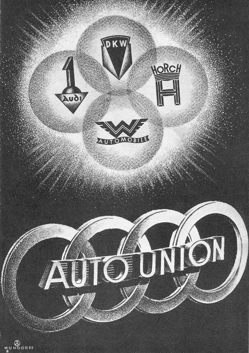 Плакат концерна Auto Union с входящими в него автомобильными брендами