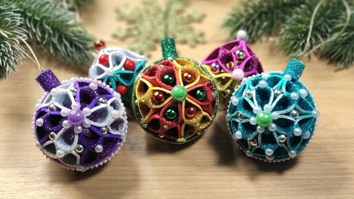 Новогодние шары из глиттерного фоамирана, 2 Идеи ёлочных игрушек 2022 🎄 2 DIY christmas ornaments