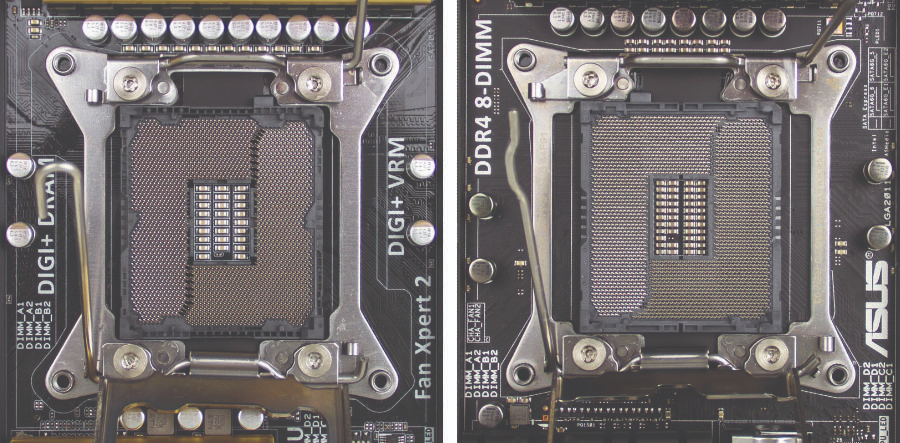 Рис. 1. Слева сокет LGA 2011, справа – LGA 2011-3
