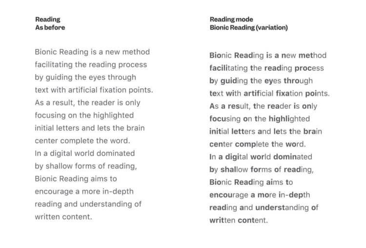 Слева — обычный текст. Справа — переработанный для скорочтения