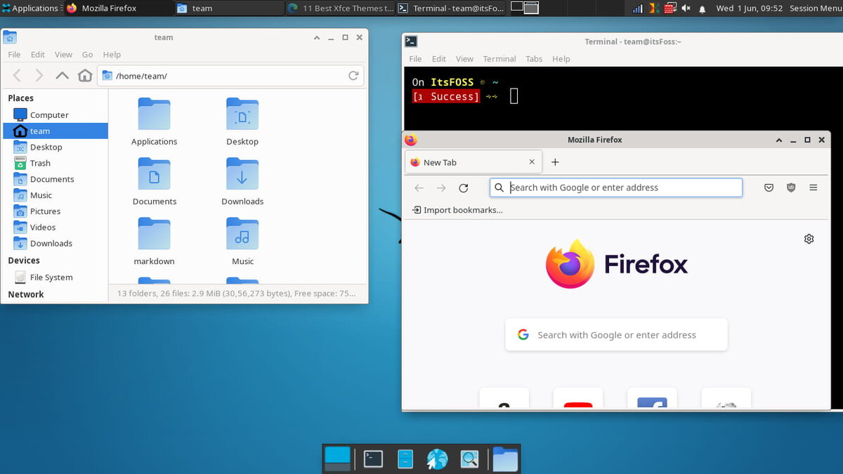 Дефолтный десктоп Xfce  itsfoss.com