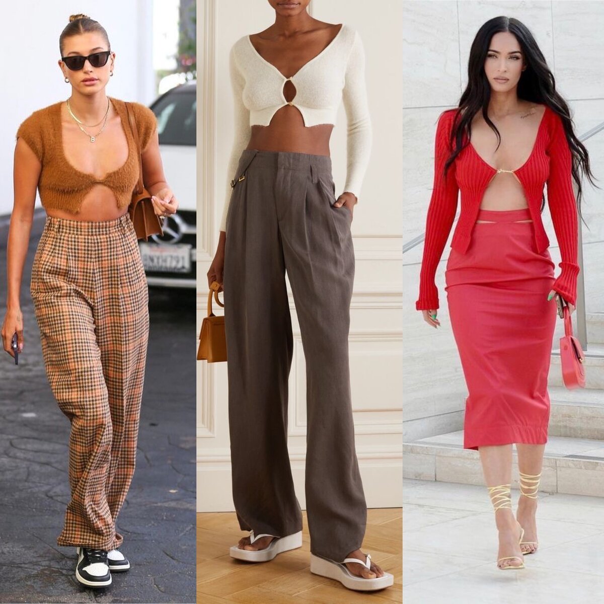 Кардиган - шторка в разных вариантах стилизации (фото www.whowhatwear.co.uk, www.net-a-porte.com, www.harpersbazaar.com, коллаж автора)