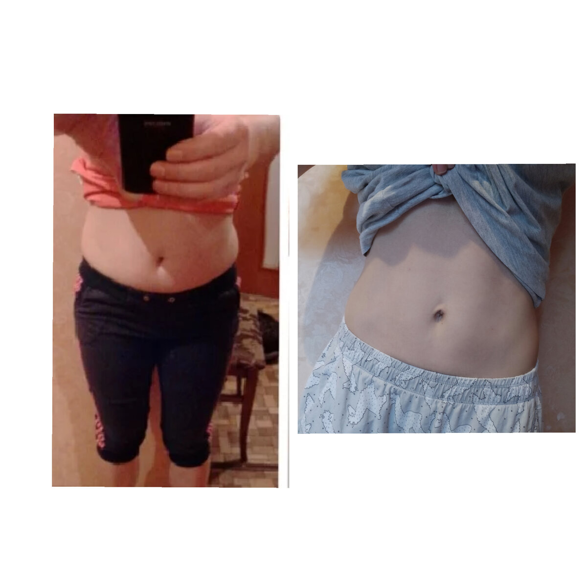 Фото слева - вес 74 кг, фото справа - вес 56 кг