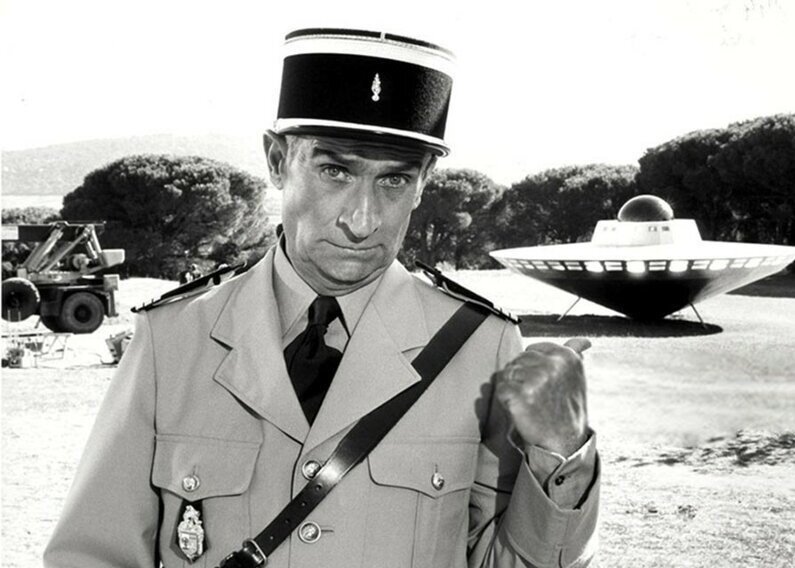 Луи Де Фюнес на съемках "Жандармы и инопланетяне". Фото из открытого источника