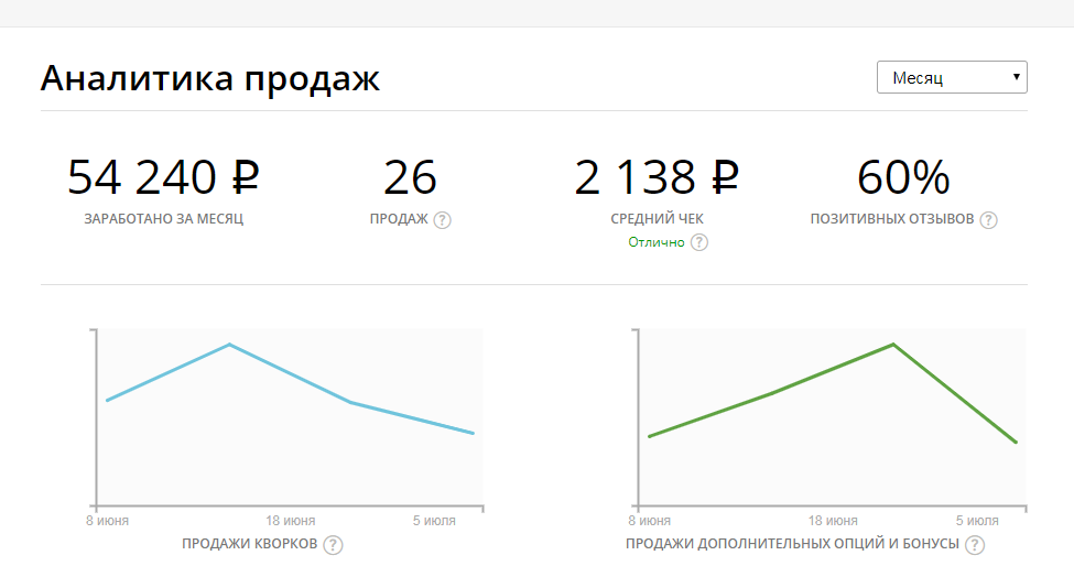 Скрин с личного кабинета аналитики продаж на kwork.ru . Доход за месяц июнь.  