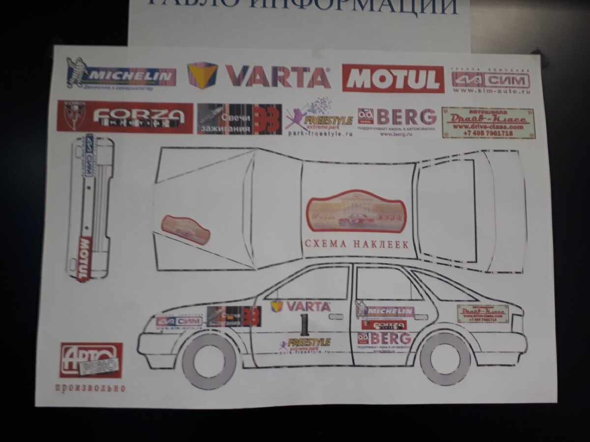 Так нужно было расклеить наклейки спонсоров.
