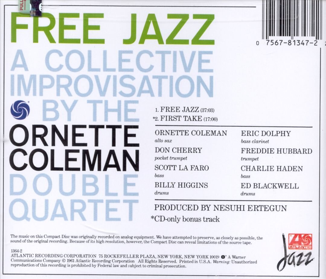 Ornette Coleman Double Quartet — Free Jazz: A Collective Improvisation (CD back)