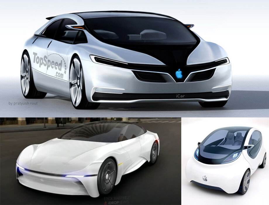 Фантазии дизайнеров на тему того, как может выглядеть iCar. Не понятен даже размер машины.