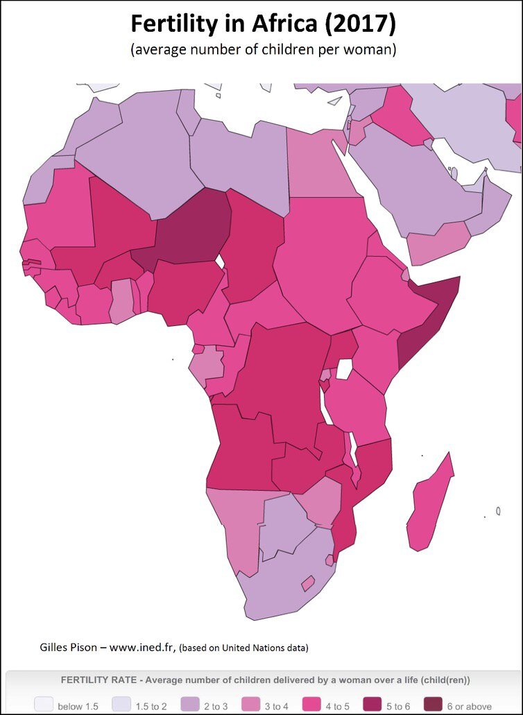  Индекс фертильности по странам Африки в 2017.