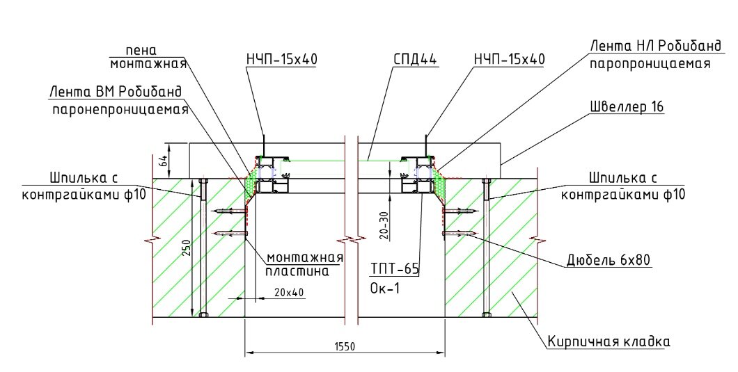 Узел примыкания оконного блока. Вид сверху