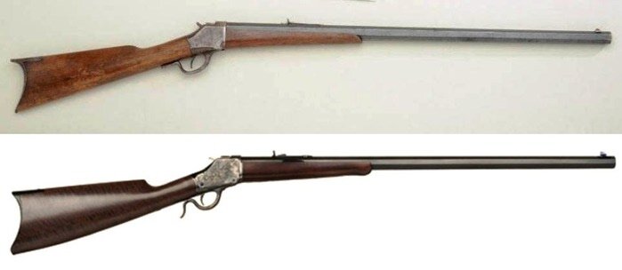 Первые винтовки, разработанные и запатентованные Джоном Браунингом:  модель 1879 года и модель 1885 года