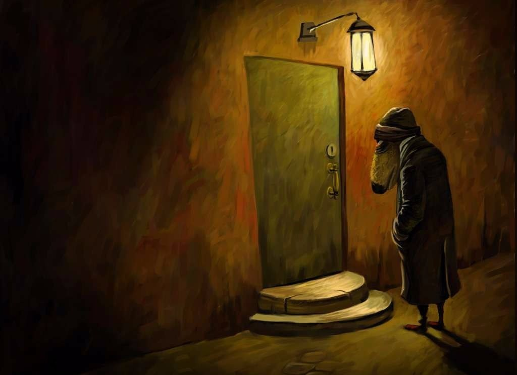 Закрытая дверь. Открывает дверь арт. Человек стучится в дверь. Перед закрытой дверью арт. Бабка открой дверь