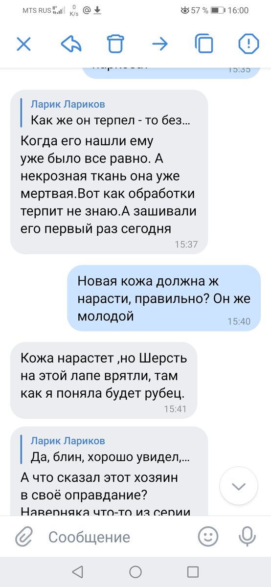 Скрин личной переписки.


