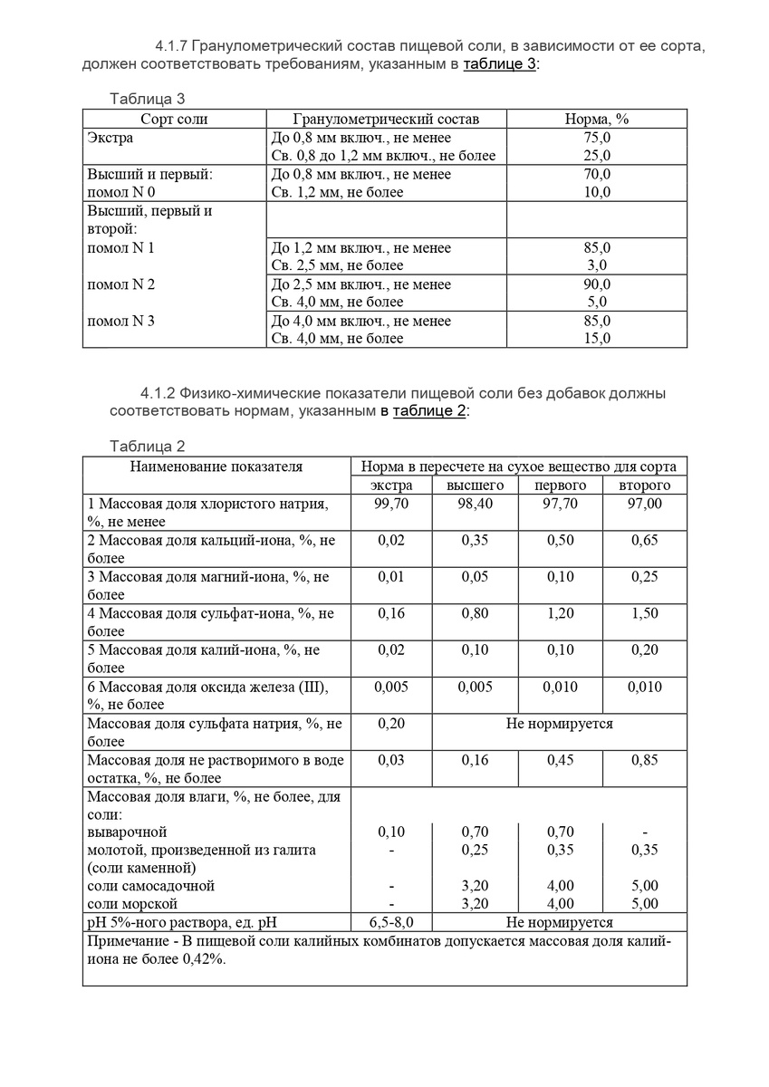 Выдержка таблиц из ГОСТ Р 51574-2018