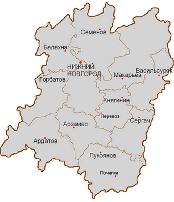 Административное деление Нижегородской губернии. 1879 год