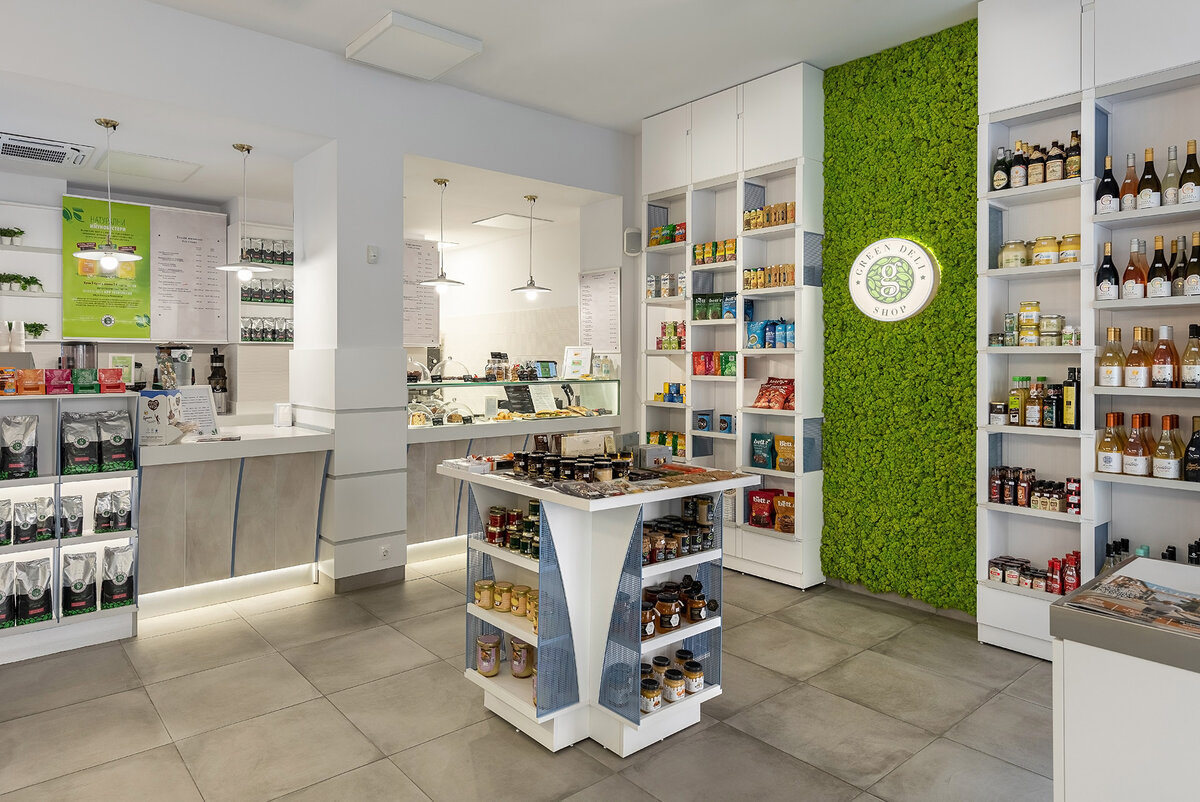 Плитка под цемент в модном дизайне магазина