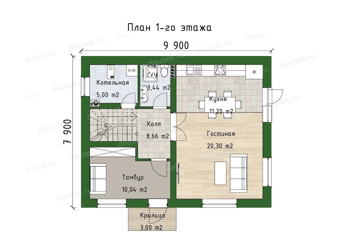 Проект двухэтажного дома 123 м2 с плоской крышей, балконом и крыльцом |  DEUTEK - проектирование домов | Дзен