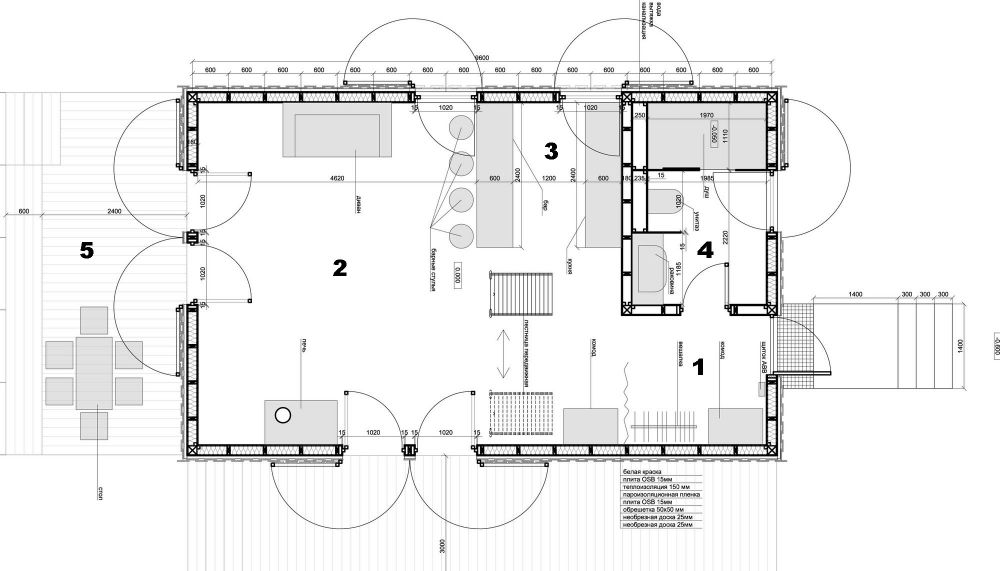 Чертеж дома в стиле барнхаус Теплая каркасная дача 90 м² в стиле барнхаус: недорогой интерьер, летний душ, са