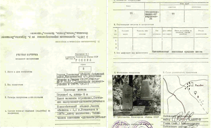 сайт Память народа паспорт захоронения 1992 года