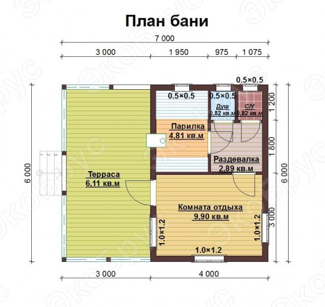 Рисунок 2. Планировка каркасной Бани-14