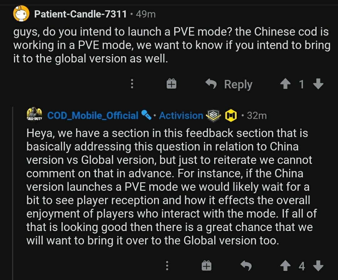 Один из подписчиков спрашивает про добавление режима PVE в Европейскую версию игры