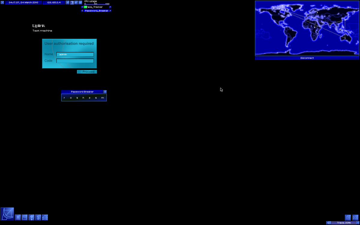 Процесс взлома тестовой машины, без которого доступ к обычным заданиям Uplink вам не даст.