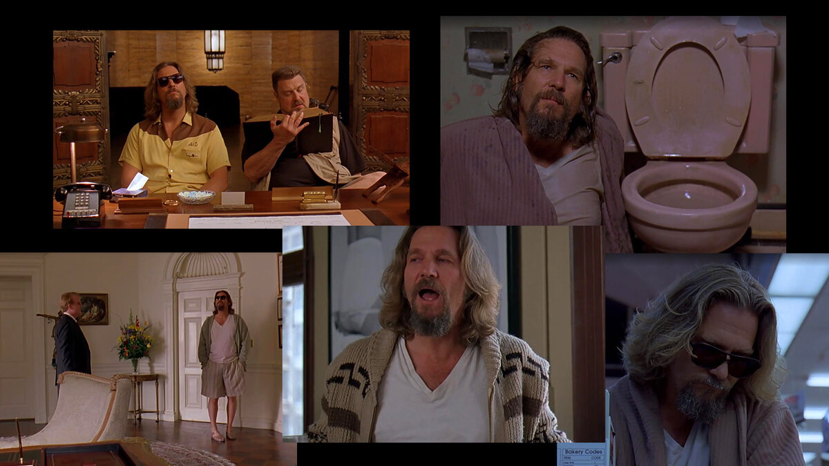 Забавной мелочью я считаю то, во что постоянно одет чувак. Почти всегда он гармонирует с окружением, что подчёркивает его не конфликтность и пофигизм, он даже в буквальном смысле сливается с унитазом, в котором его недавно топили.