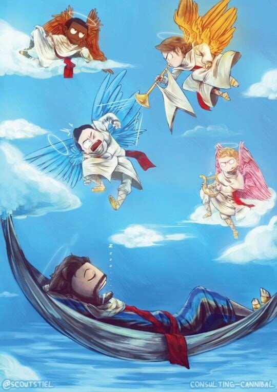 Тут Элой почему-то без крыльев... или они целиком уместились в гамак