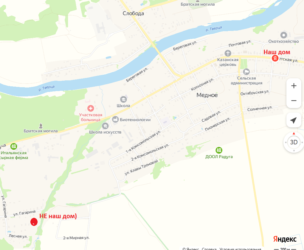 Карта села с местоположением домов.