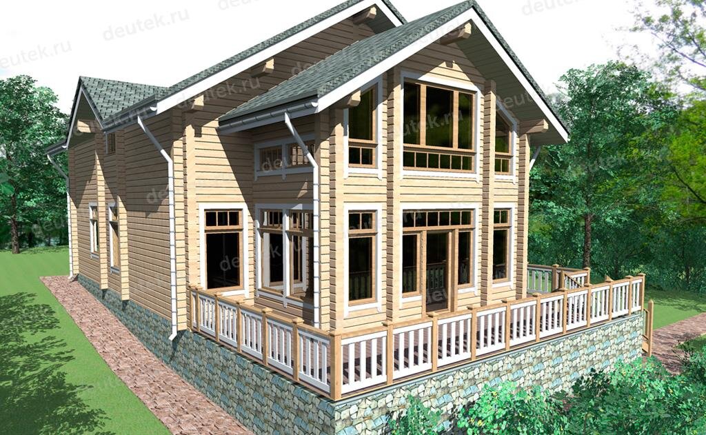 Проект дома 262 м2 из клееного бруса с зимним садом, верандой и ...