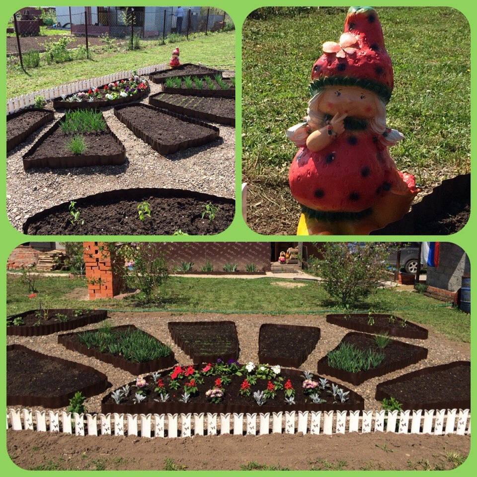 Очень старый коллаж из моих фото.Уже тогда мне хотелось не просто грядок, а красоты! Немного переборщила с элементами на мой «теперешний» взгляд, но собой я была довольна на все 100%, а это главное!