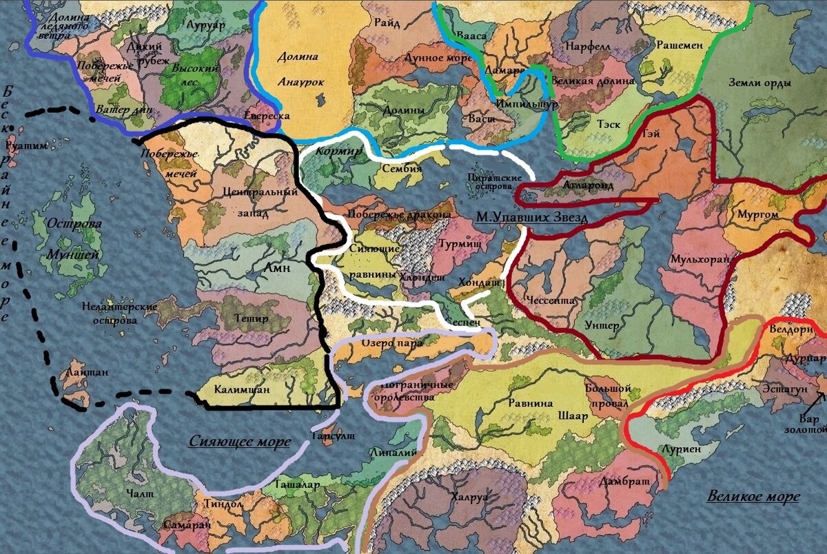 Политическая карта Фаэруна выление по регионам - изображение из открытых источников