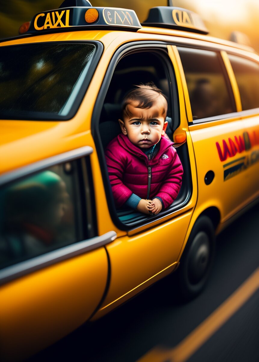 Данная картинка случайно сгенерирована ИИ Lexica по запросу "Children in taxi".