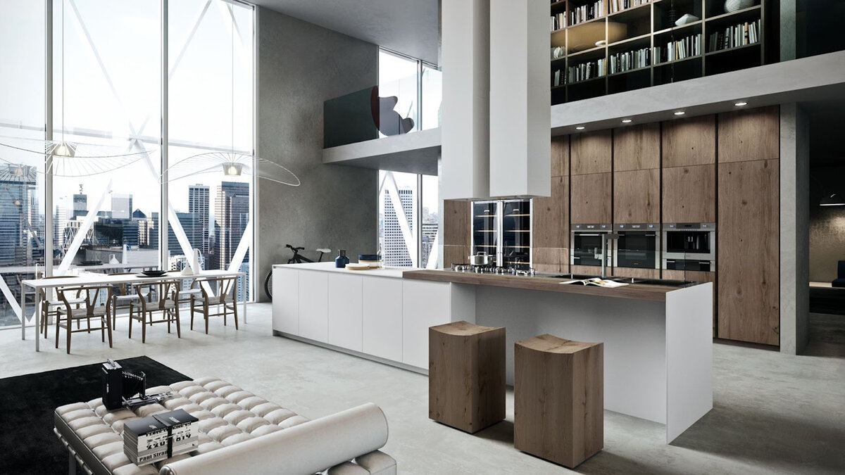 Пример отделки кухни-гостиной 