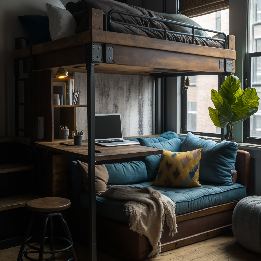 Кровать с диваном и рабочем местом