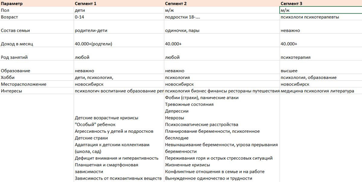 Пример анализа целевой аудитории 