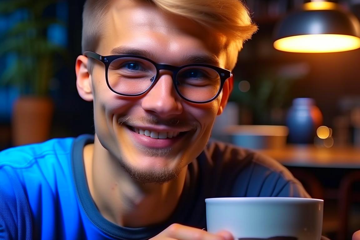 Результат генерации по запросу "Онлайн-репетитор по информатике Пал Саныч Рябчиков пьёт чай и задумчиво улыбается", стиль: 4k Ну ладно, похож, похож)))