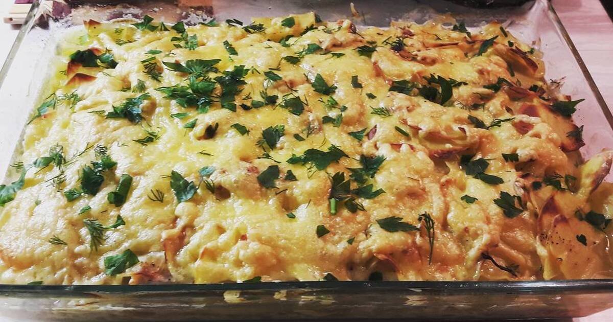 Запеканка с грудкой и грибами и картошкой рецепт с фото